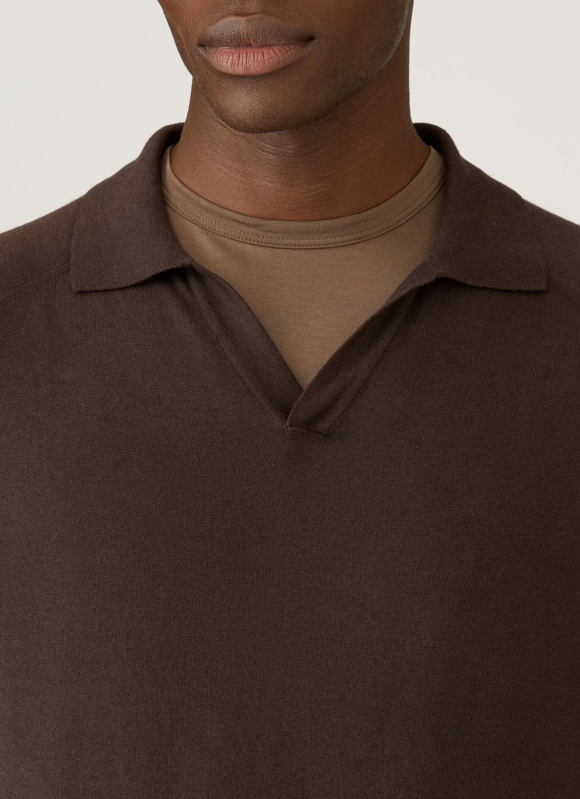 Men's Sea Island Cashmere Knitted Polo in Dark Chocolate