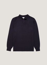 Men's Sea Island Cashmere Knitted Polo in Midnight Navy