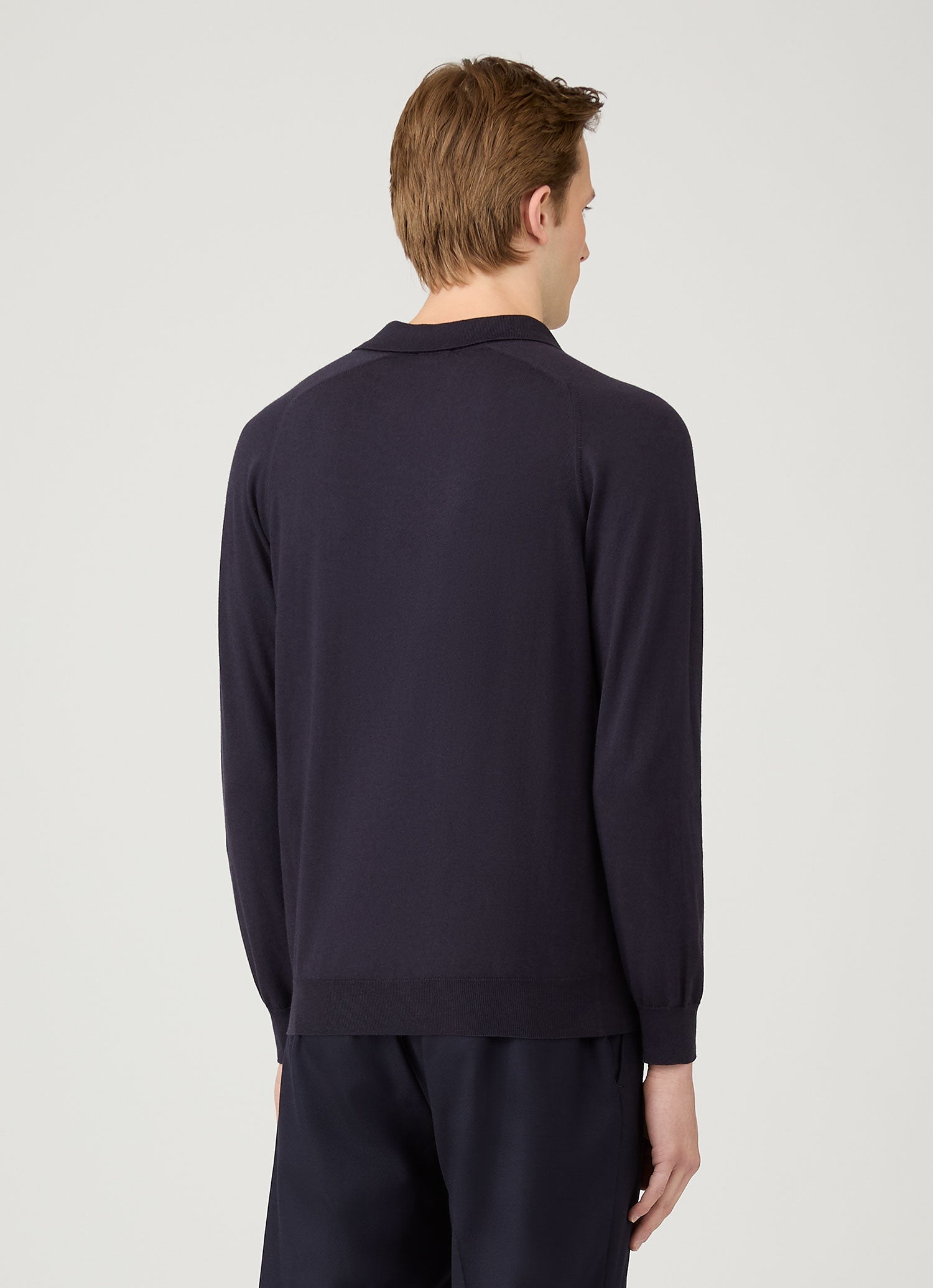 Men's Sea Island Cashmere Knitted Polo in Midnight Navy