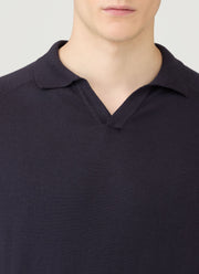 Men's Sea Island Cashmere Knitted Polo in Midnight Navy