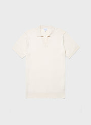 Men's Fine Rib Silk Cotton Polo in Ecru