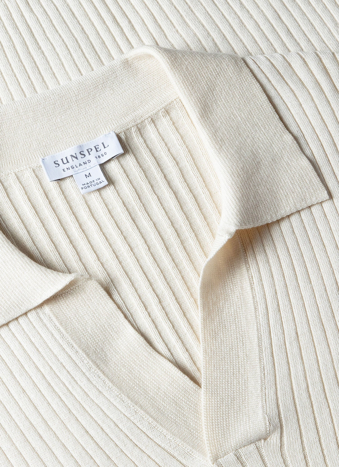 Men's Fine Rib Silk Cotton Polo in Ecru