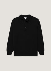 Men's Cashmere Knitted Polo Shirt in Black
