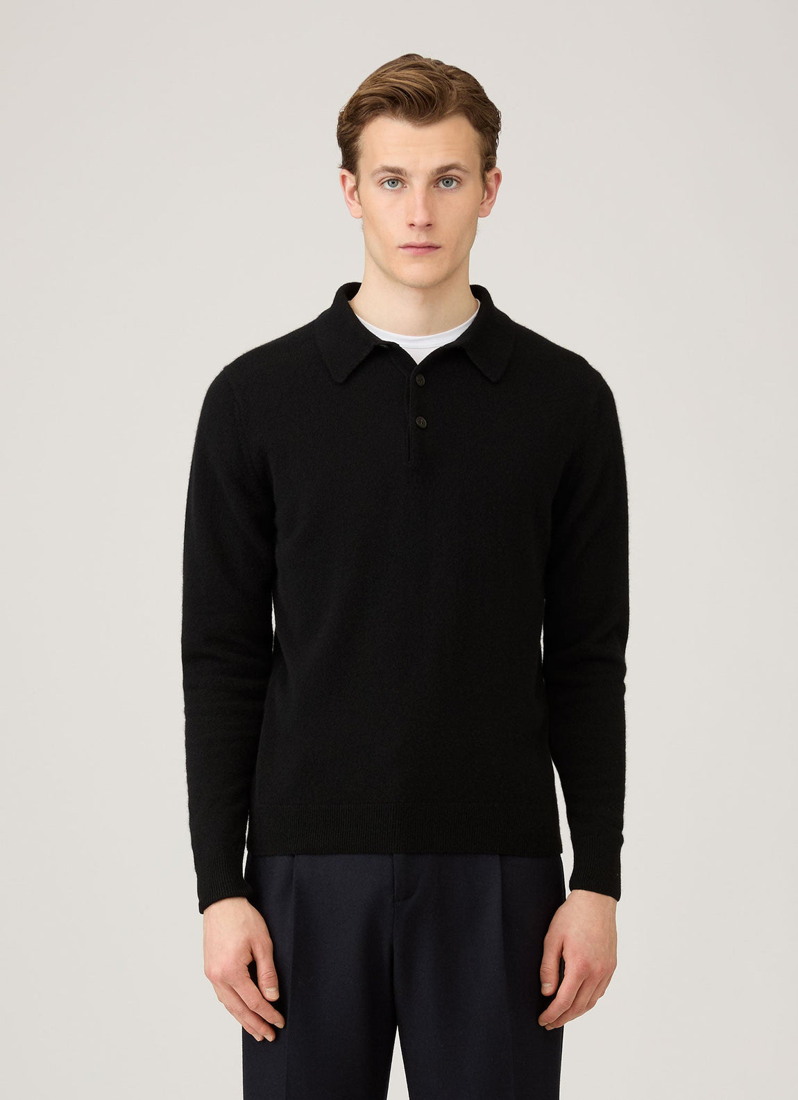 Men's Cashmere Knitted Polo Shirt in Black