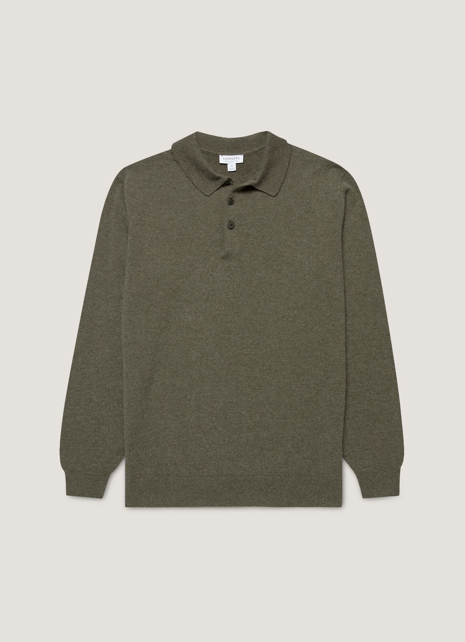 Men's Cashmere Knitted Polo Shirt in Khaki