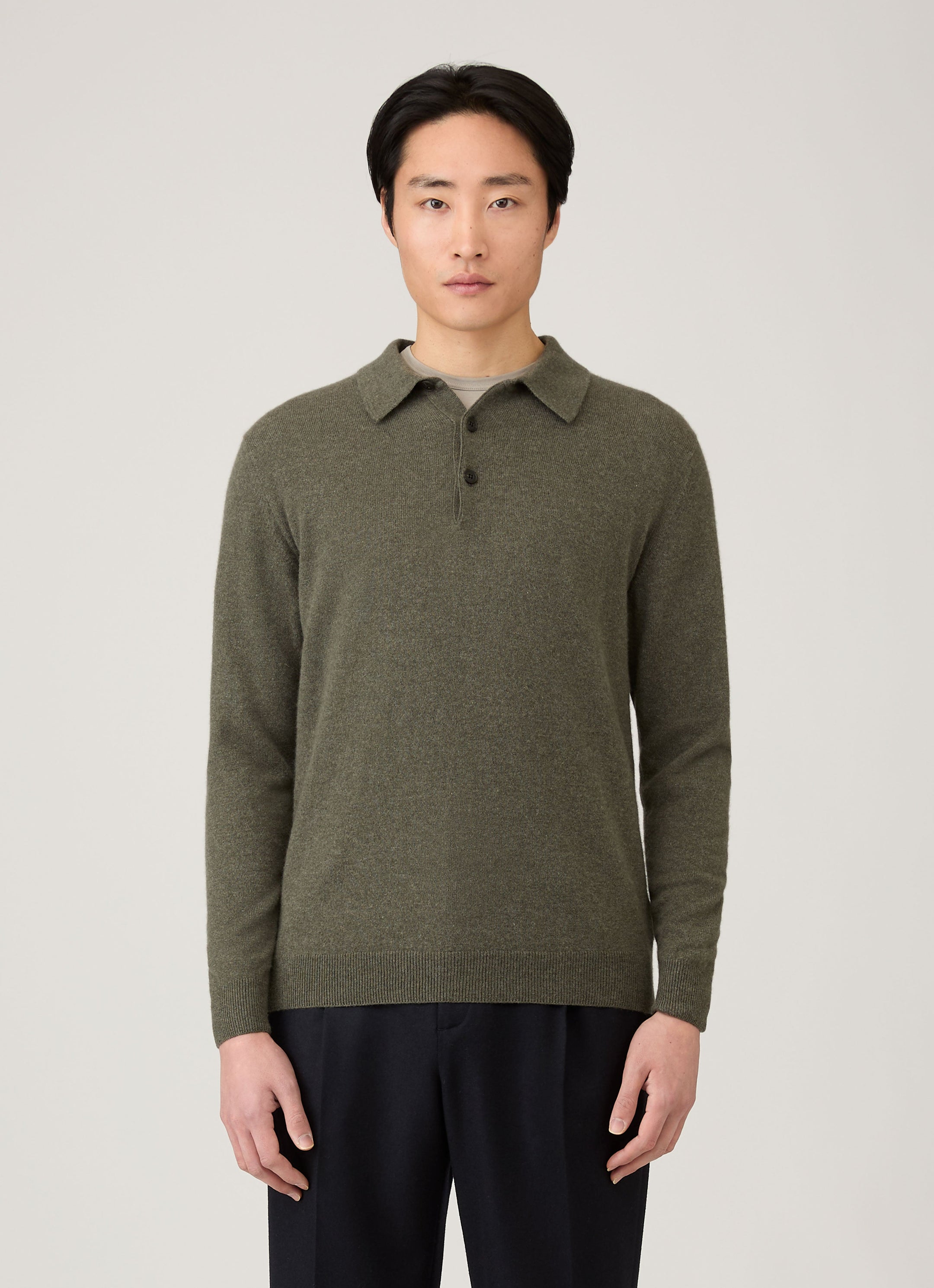 Men's Cashmere Polo Shirt in Khaki