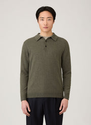 Men's Cashmere Knitted Polo Shirt in Khaki
