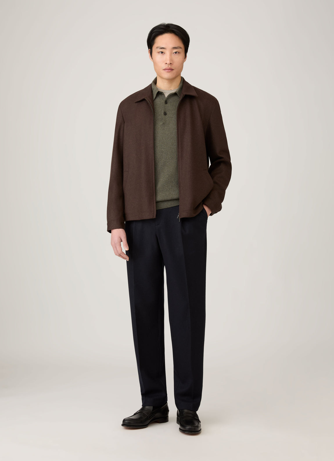 Men's Cashmere Knitted Polo Shirt in Khaki