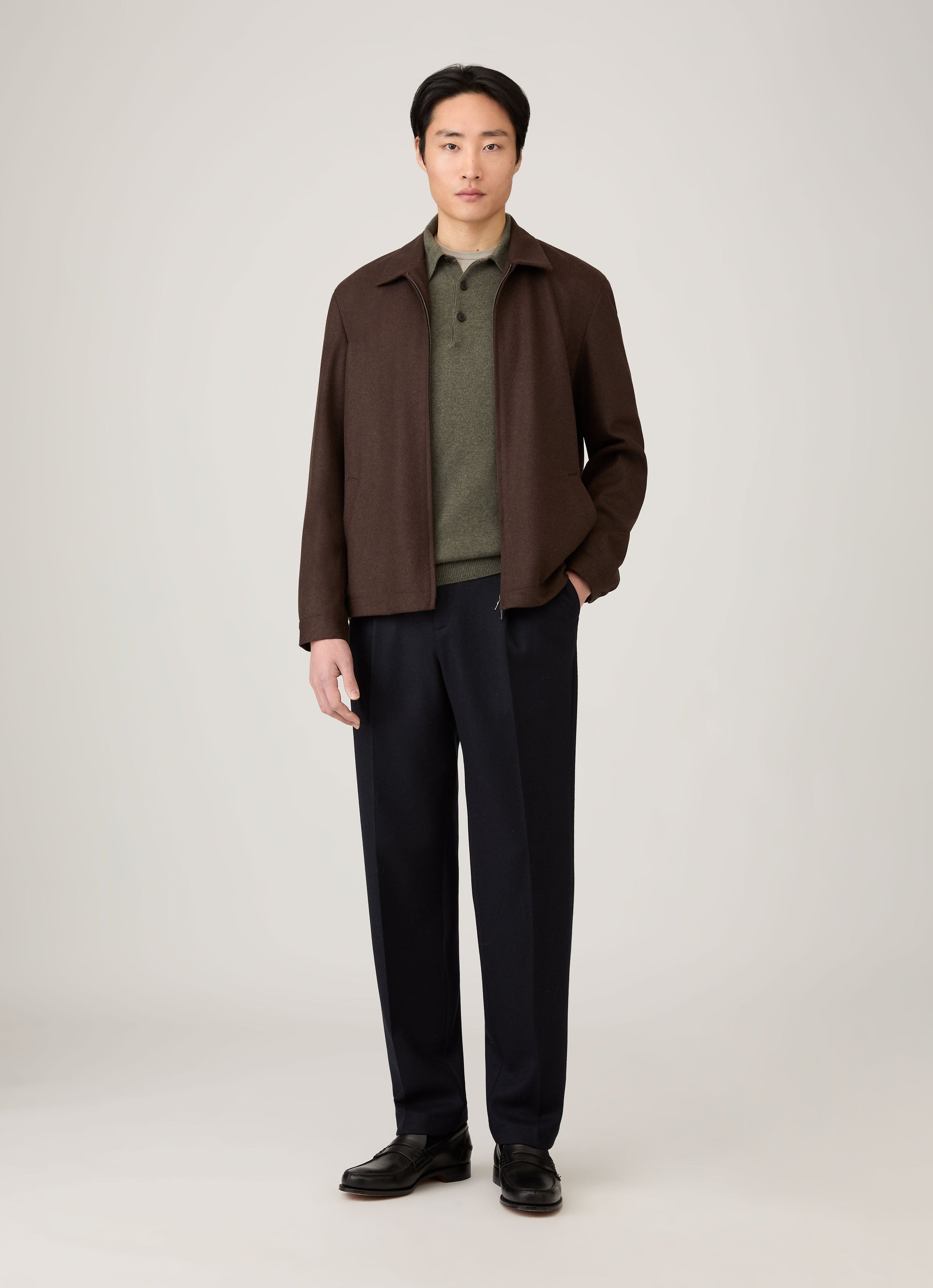 Men's Cashmere Knitted Polo Shirt in Khaki