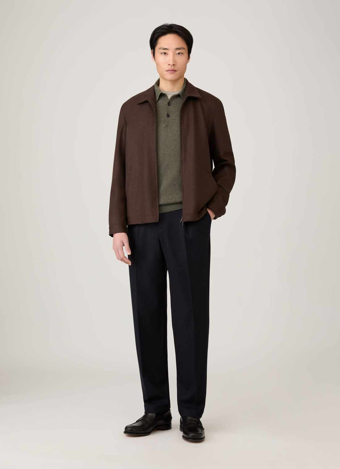 Men's Cashmere Knitted Polo Shirt in Khaki