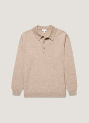 Men's Cashmere Polo Shirt in Oatmeal Melange