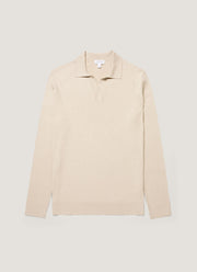 Men's Long Sleeve Fine Rib Silk Cotton Polo Shirt in Hazelwood