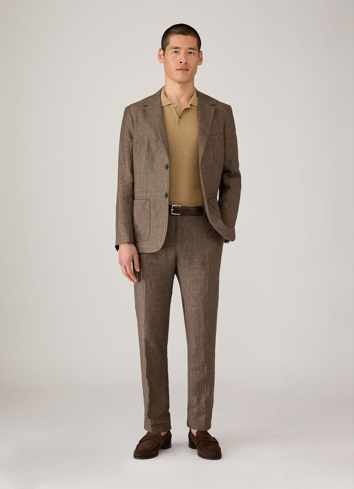 Men's Silk Linen Honeycomb Polo in Hazelwood
