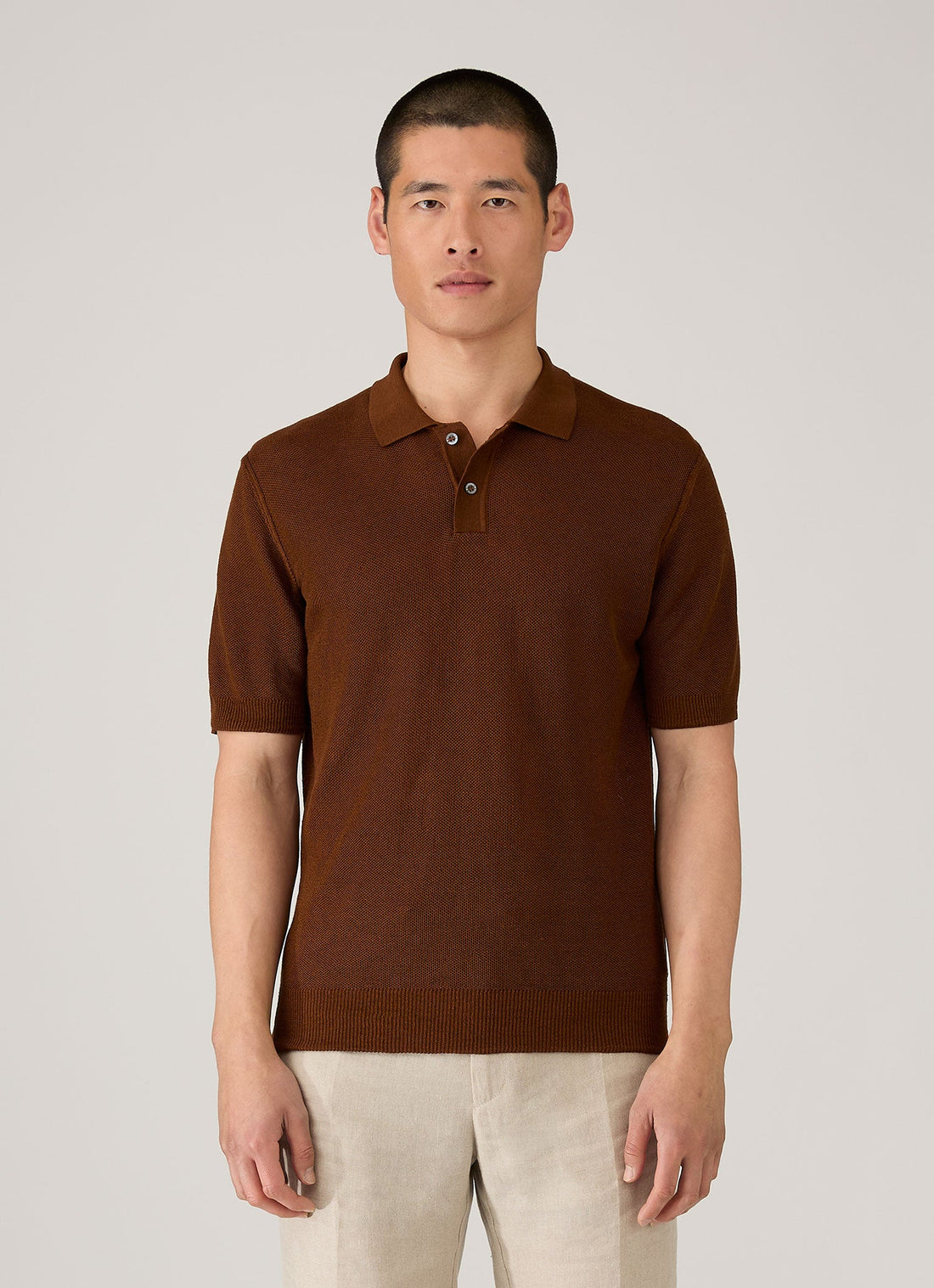 Polo nid d’abeille en lin et soie