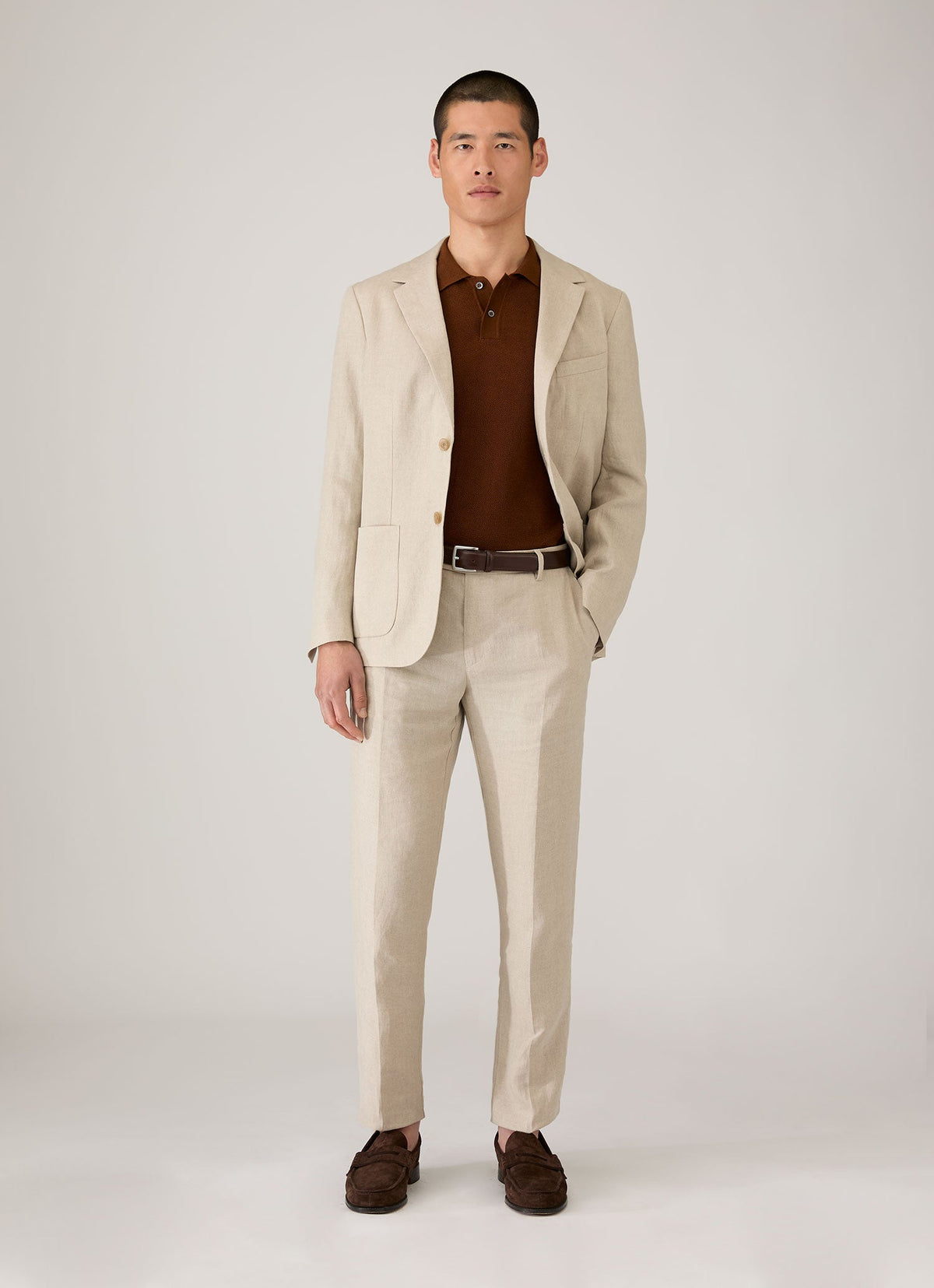 Men's Silk Linen Honeycomb Polo in Bronze