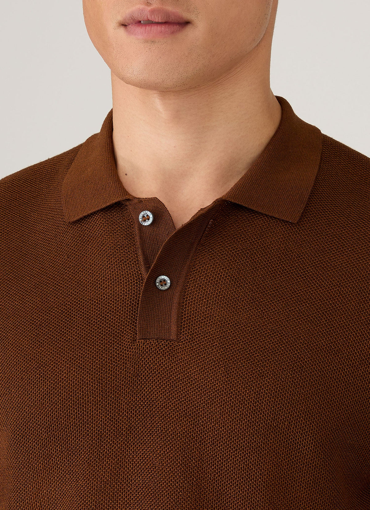 Men's Silk Linen Honeycomb Polo in Bronze