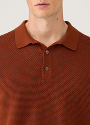 Men's Cotton Mesh Polo Shirt in Rust