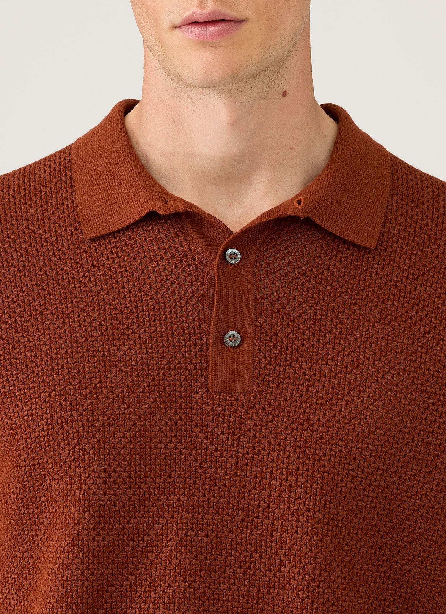 Men's Cotton Mesh Polo Shirt in Rust