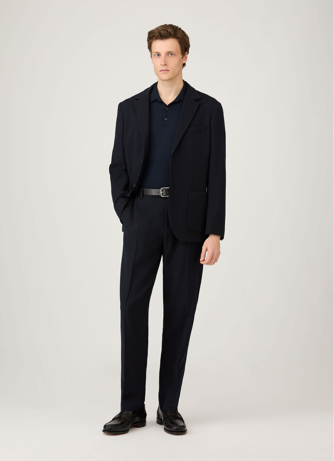 Men's Extra-Fine Merino Knitted Polo Shirt in Navy