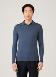 Men's Extra-Fine Merino Knitted Polo Shirt in Slate Blue
