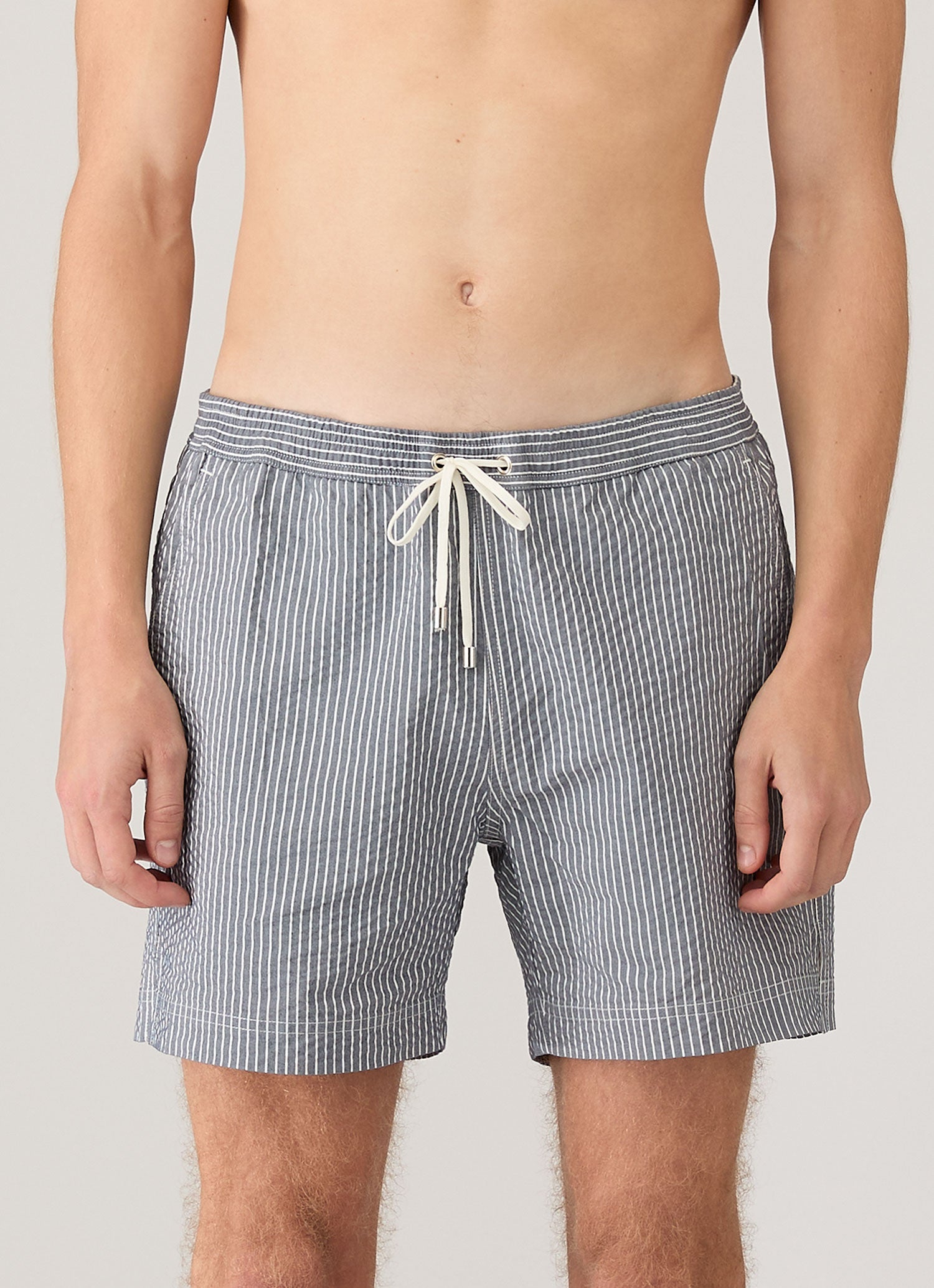 Men's Seersucker Swim Shorts in Navy/White
