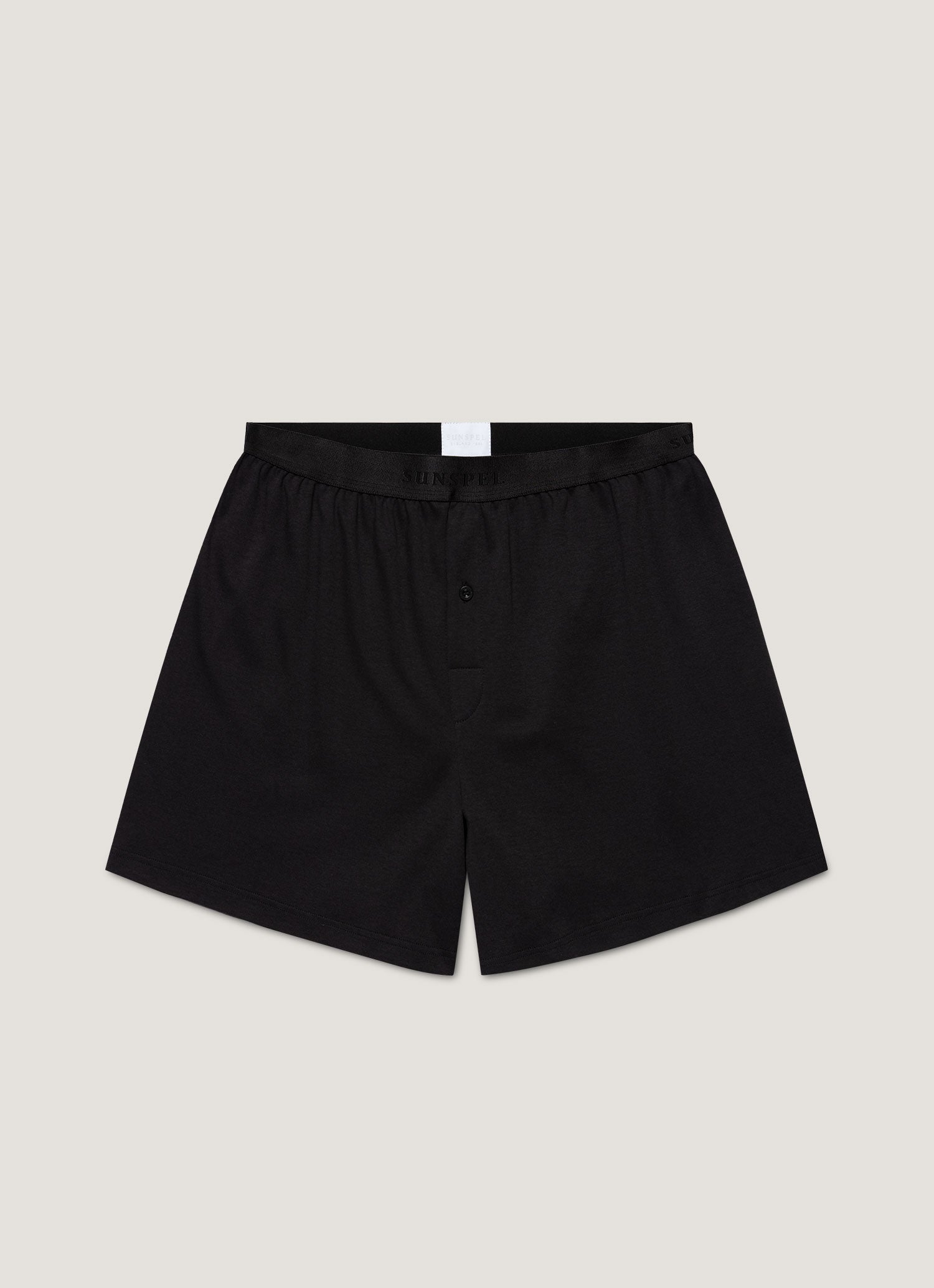 Men's Sea Island Cotton One-Button Boxer Shorts in Black