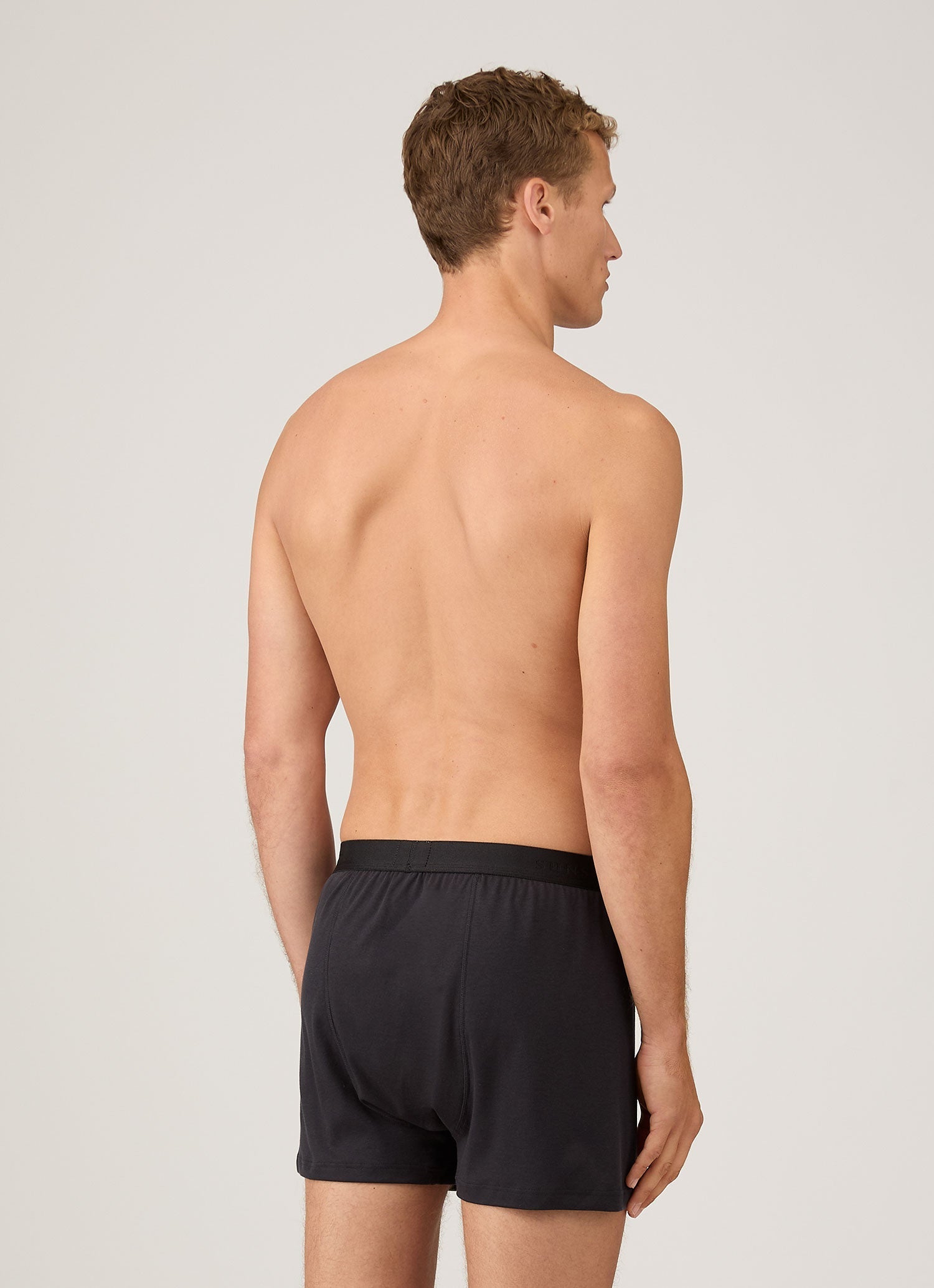 Men's Sea Island Cotton One-Button Boxer Shorts in Black