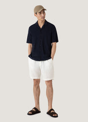 Men's Towelling Camp Collar Shirt in Navy