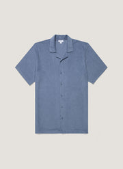 Men's Towelling Camp Collar Shirt in Vintage Blue