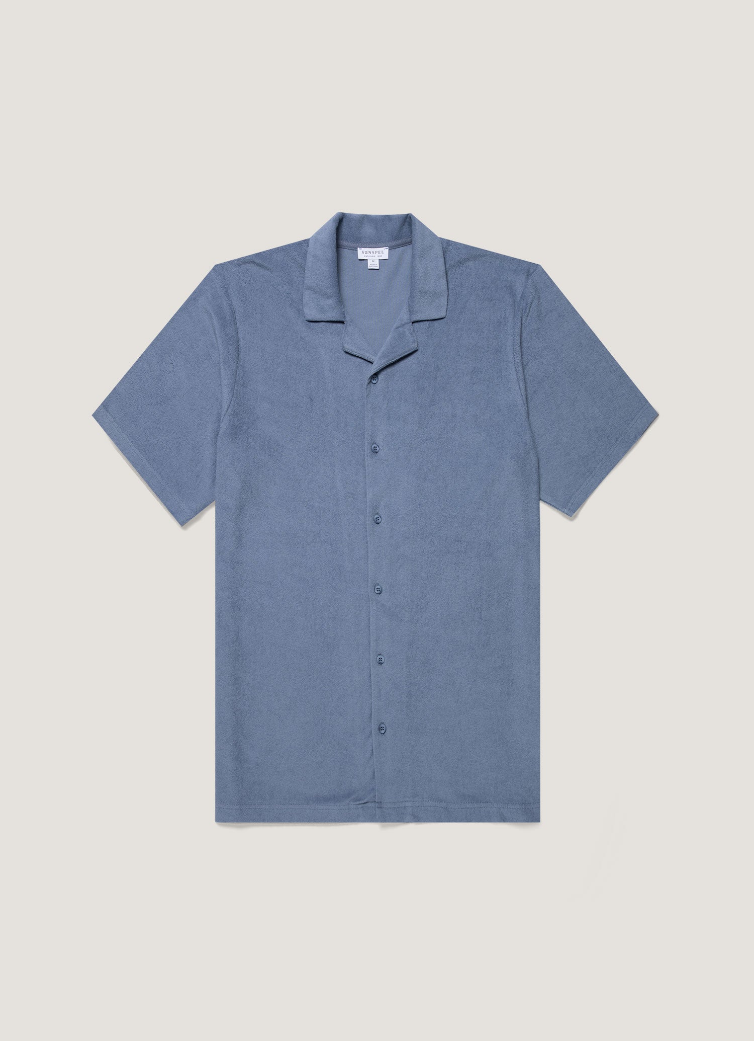 Men's Towelling Camp Collar Shirt in Vintage Blue