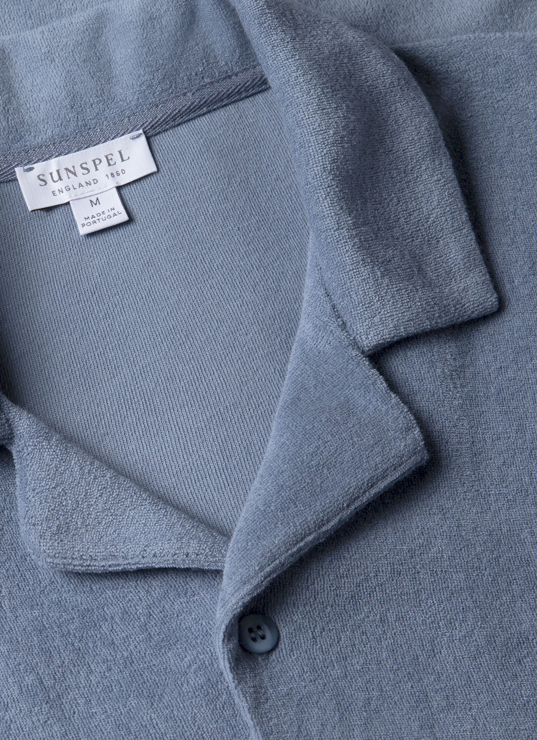 Men's Towelling Camp Collar Shirt in Vintage Blue