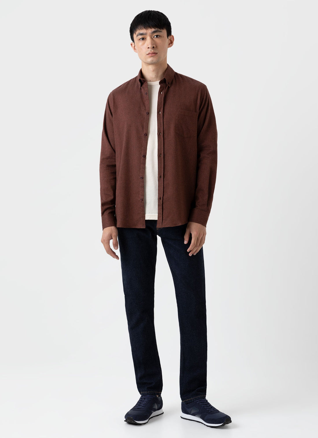 Men's Button Down Flannel Shirt in Pecan Melange