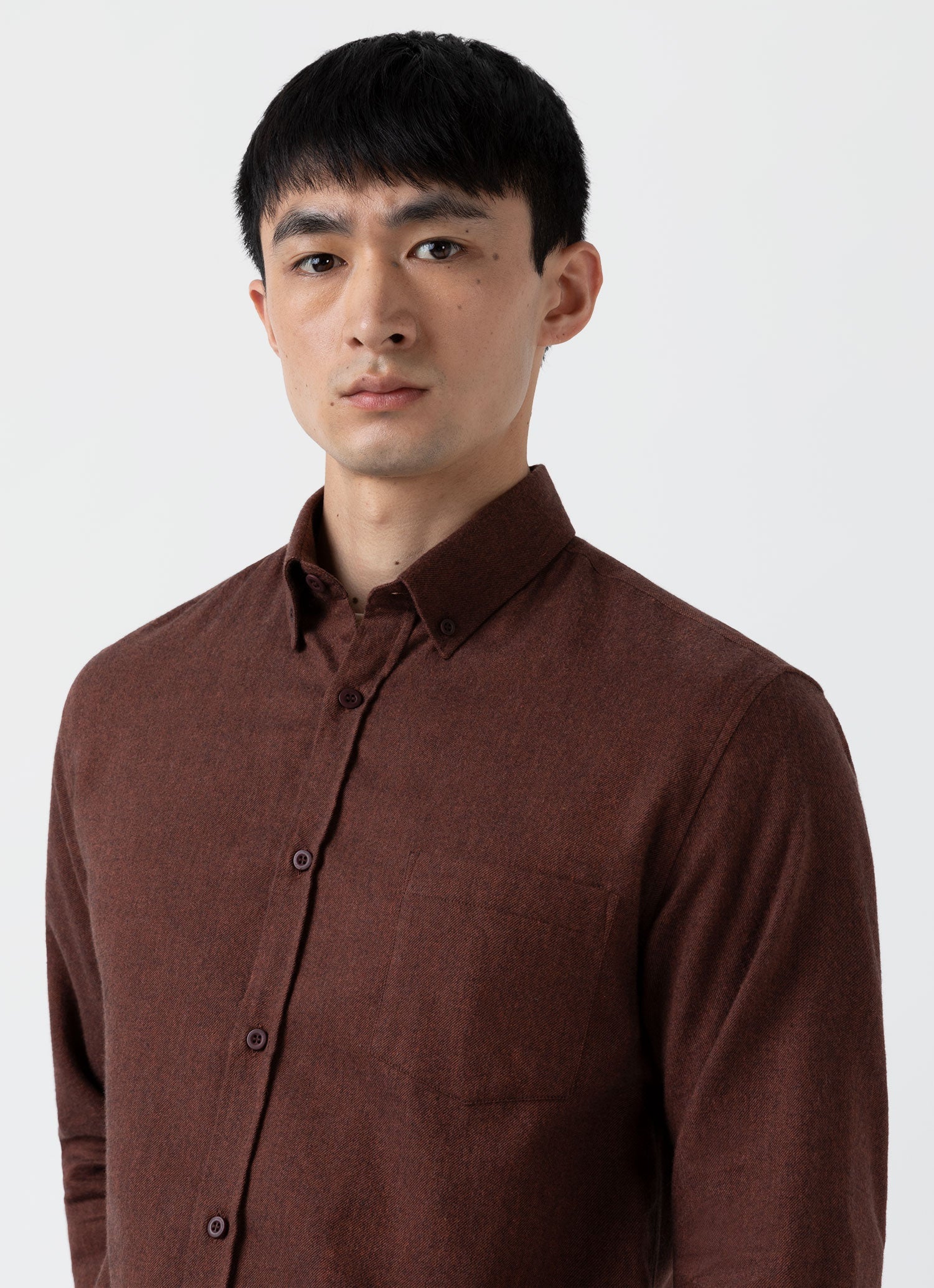 Men's Button Down Flannel Shirt in Pecan Melange