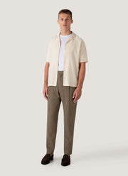 Men's Loose Weave Check Camp Collar Shirt in Ecru