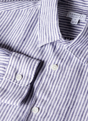 Men's Linen Shirt in White/Navy