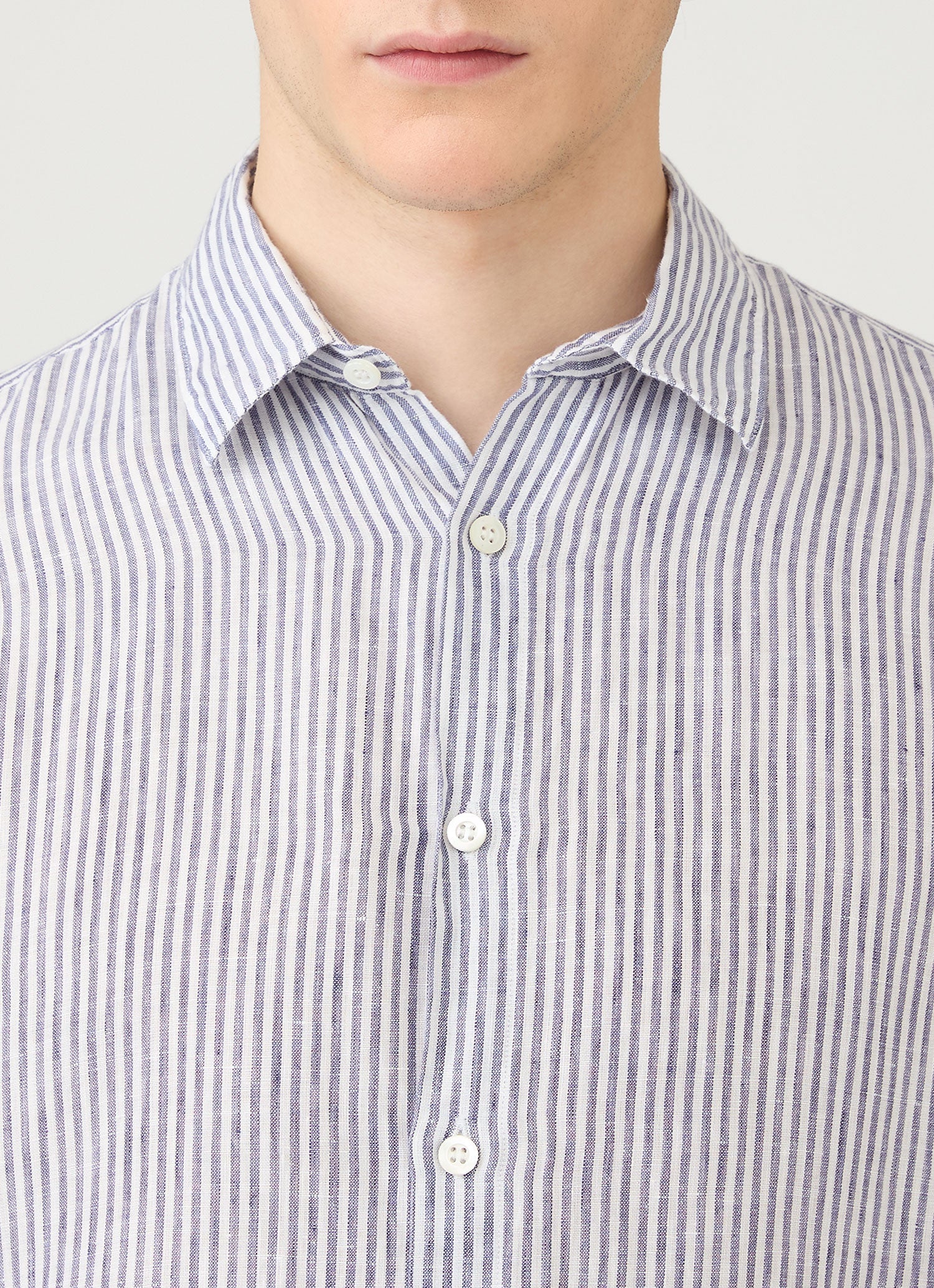 Men's Linen Shirt in Navy/White Linen