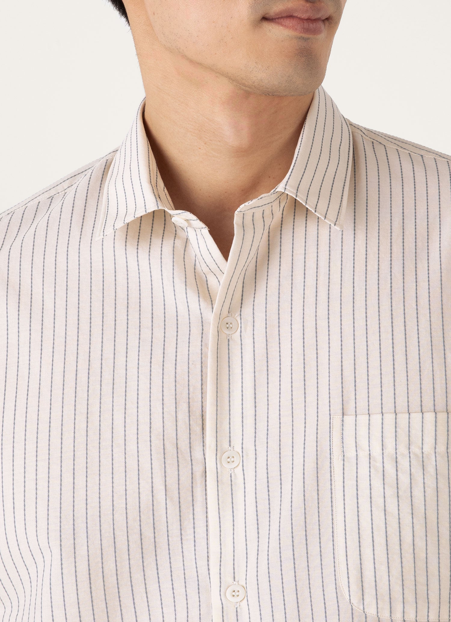 Men's Short Sleeve Vintage Stripe Shirt in Vintage Blue/Ecru