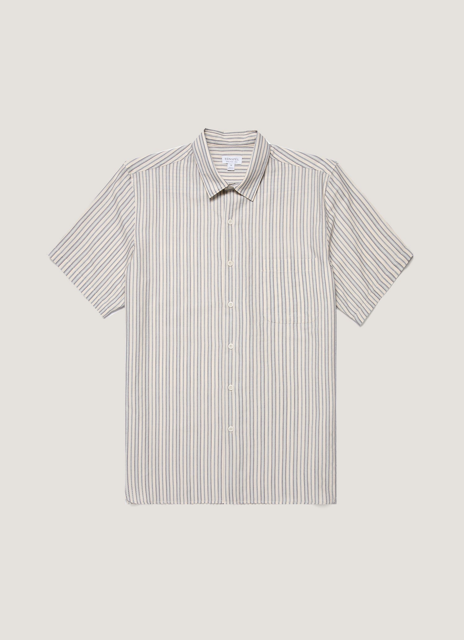 Men's Short Sleeve Vintage Stripe Shirt in Soft Denim/Ecru