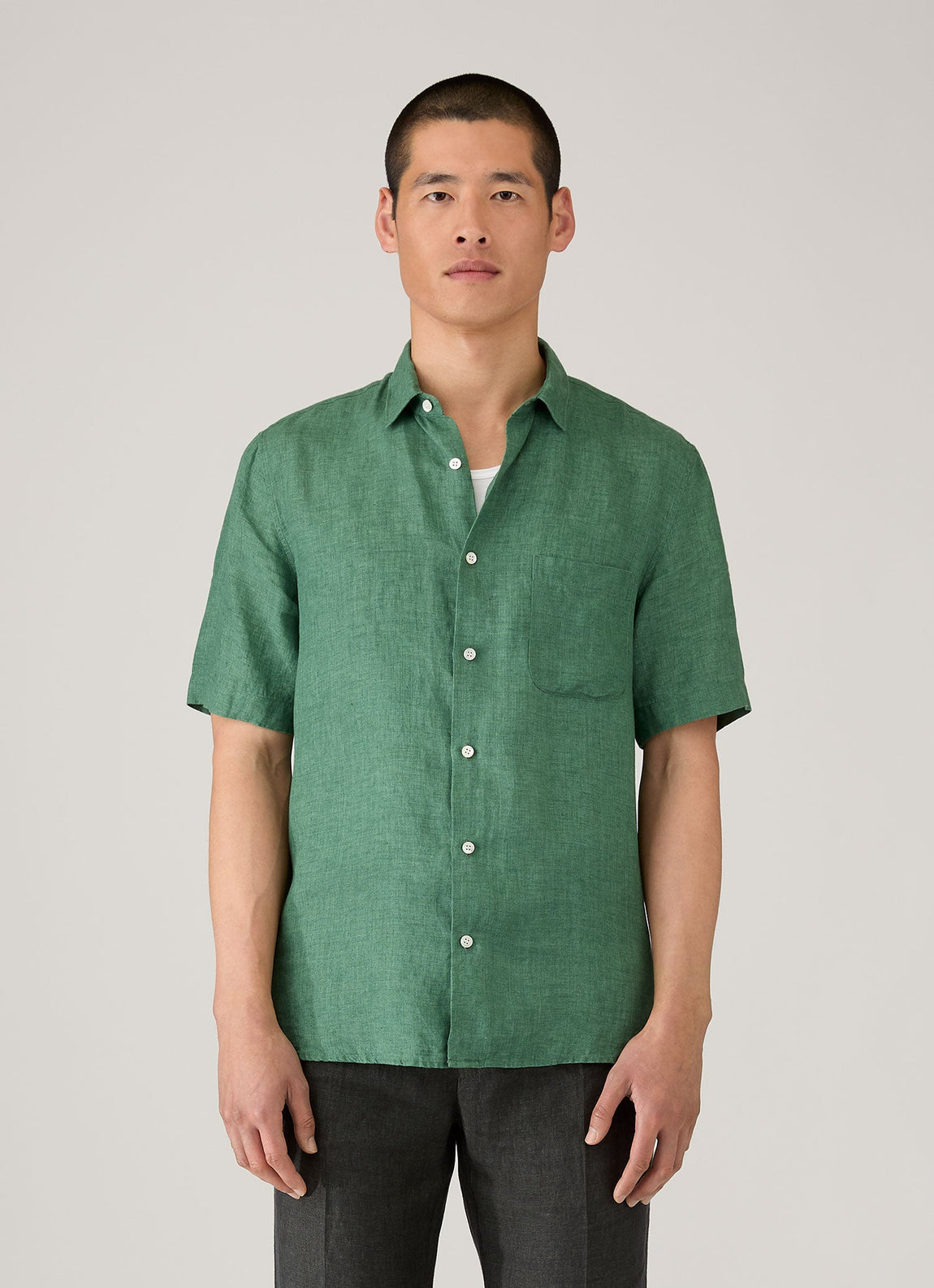 Men's Short Sleeve Linen Shirt in Bright Green