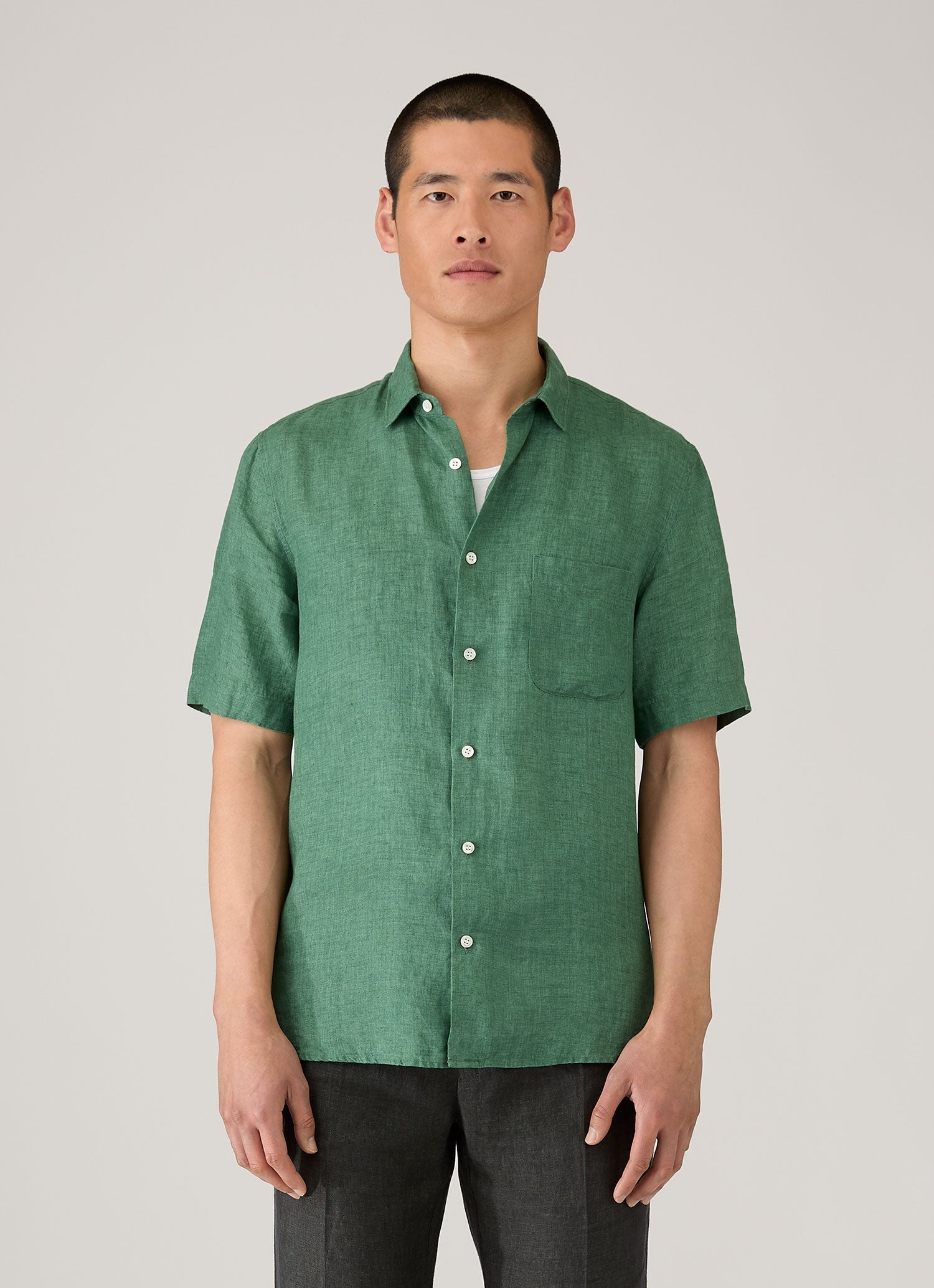 Men's Short Sleeve Linen Shirt in Bright Green