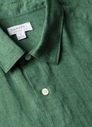 Men's Short Sleeve Linen Shirt in Bright Green