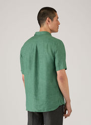 Men's Short Sleeve Linen Shirt in Bright Green