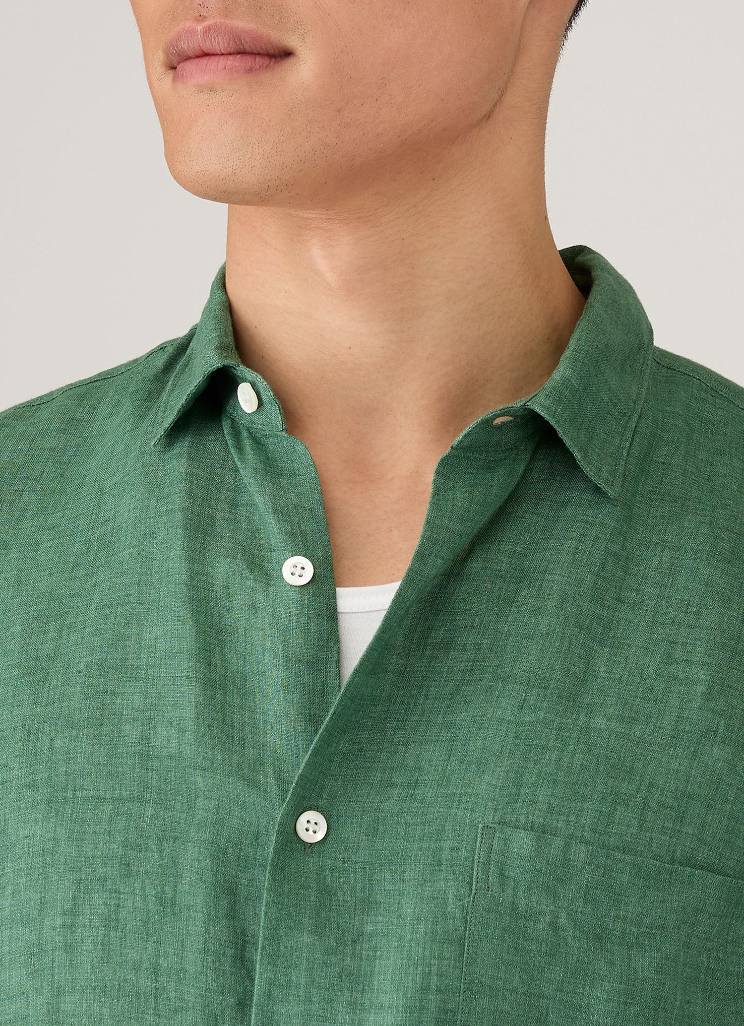 Men's Short Sleeve Linen Shirt in Bright Green