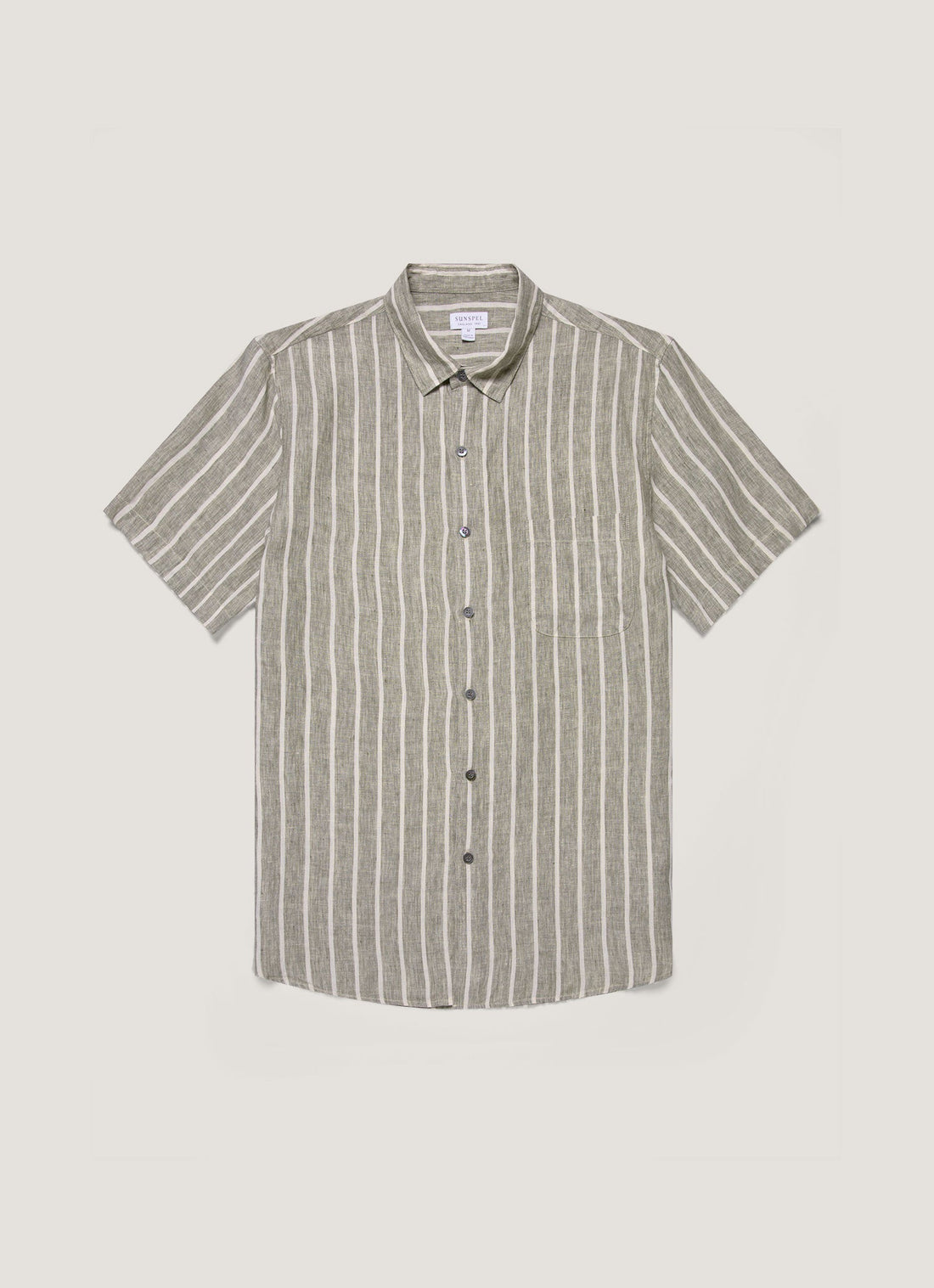 Men's Short Sleeve Linen Shirt in Dusk Green/Ecru