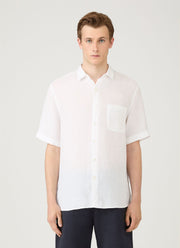 Men's Short Sleeve Linen Shirt in White