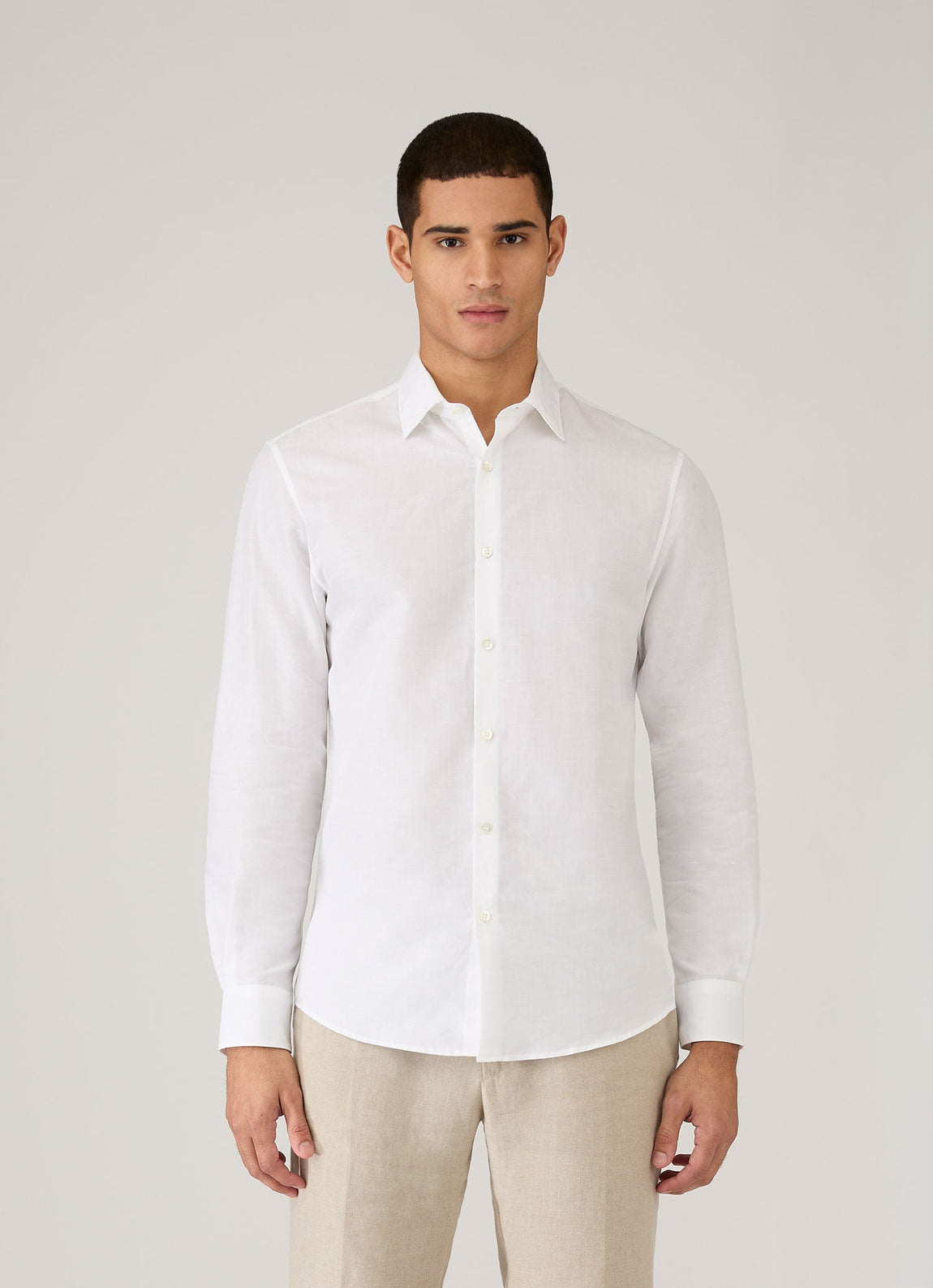 Men's Sea Island Cotton Linen Shirt in White