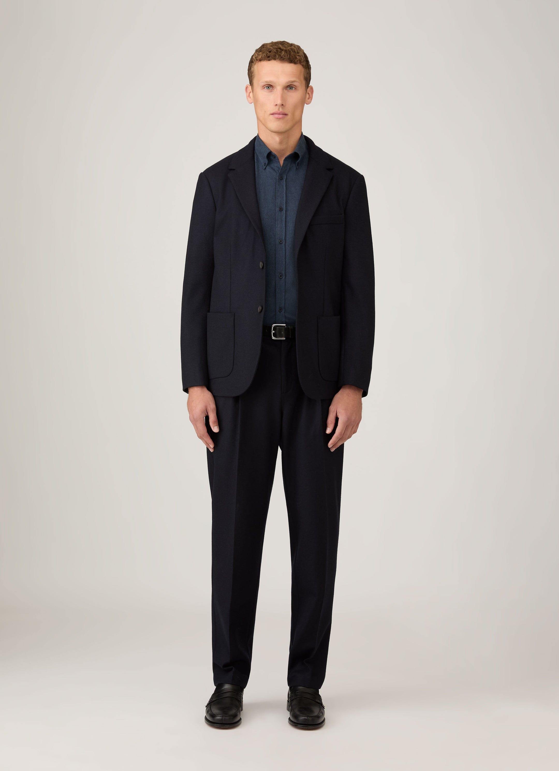 Men's Button Down Flannel Shirt in Selvedge Blue Melange