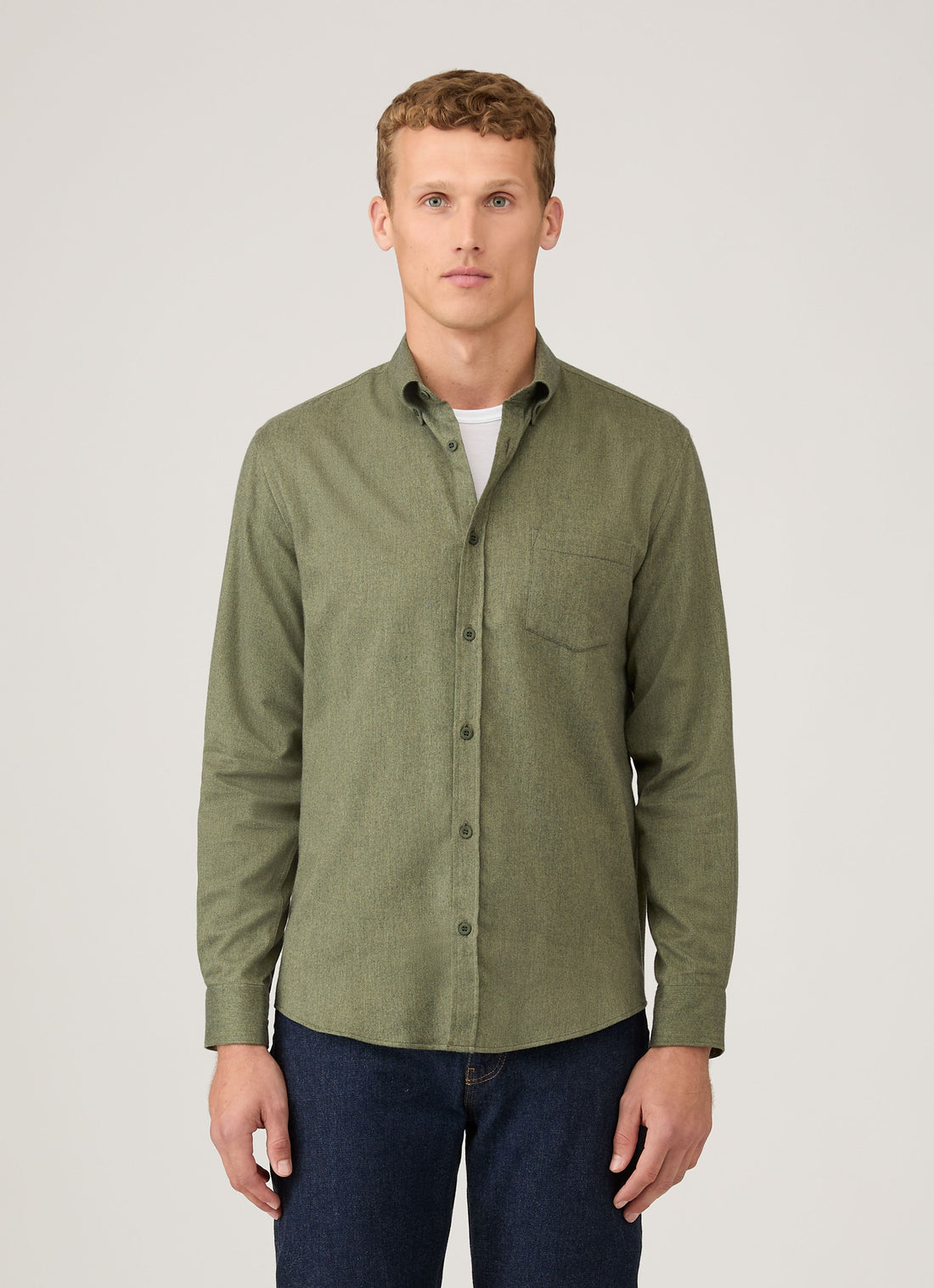 Men's Button Down Flannel Shirt in Sea Moss Melange