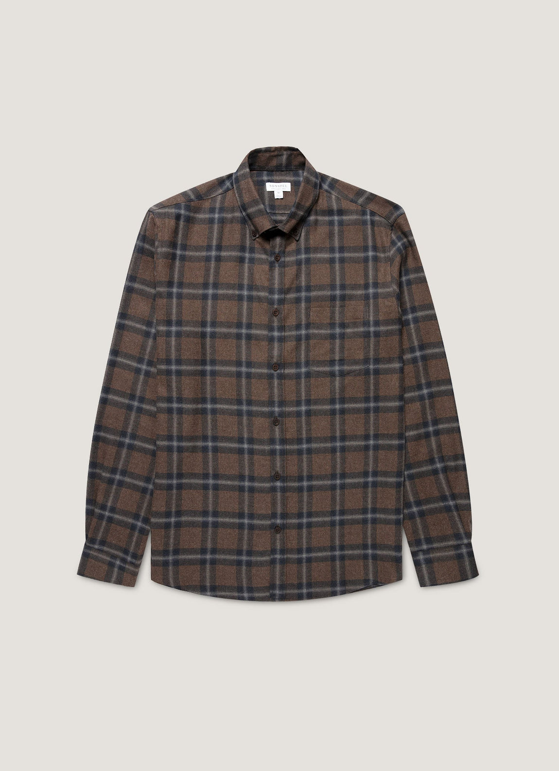 Men's Button Down Flannel Shirt in Bark Check