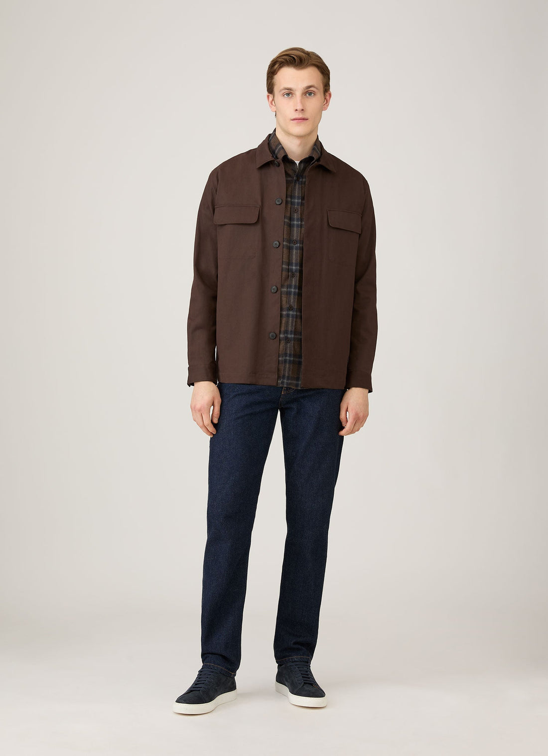 Men's Button Down Flannel Shirt in Bark Check